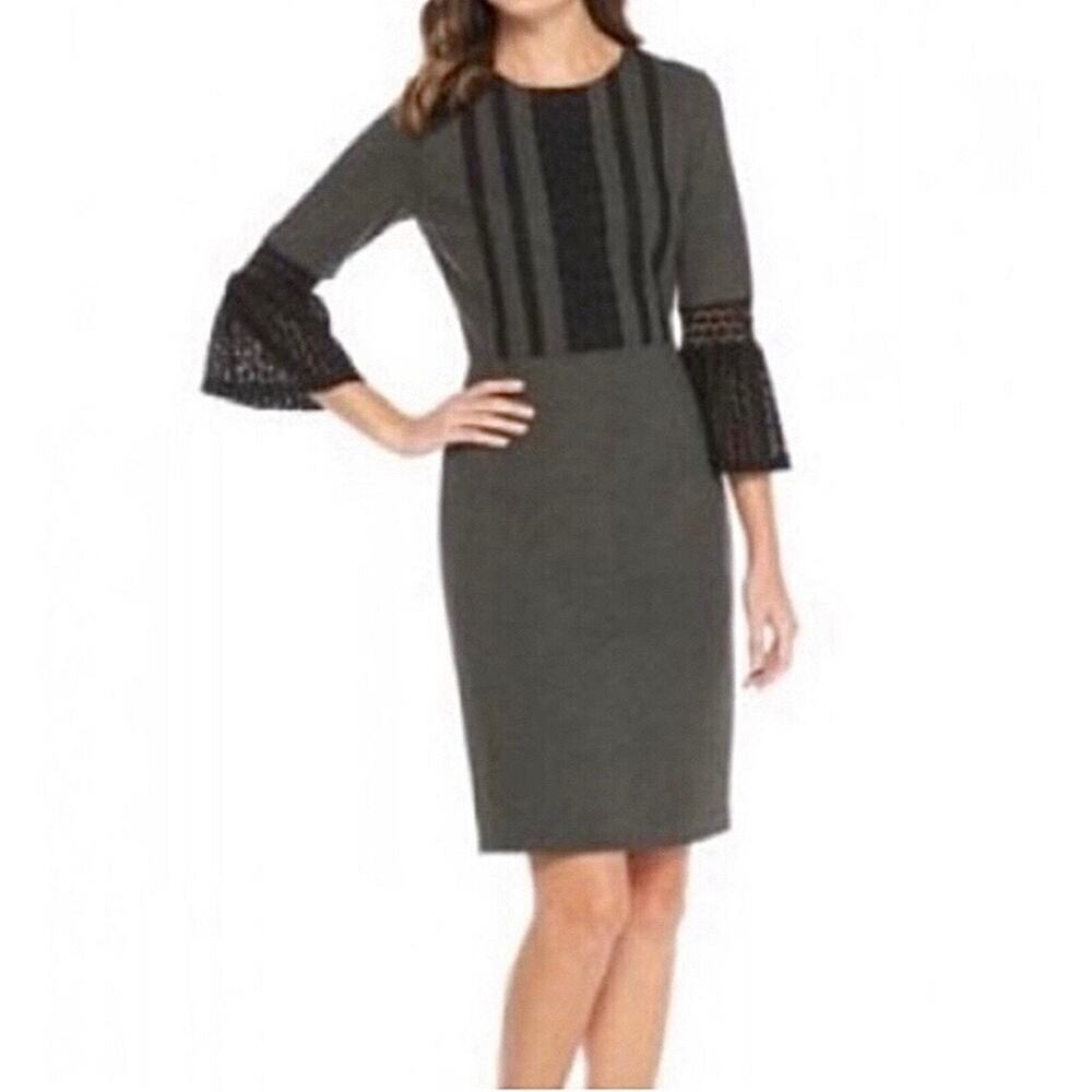 Nanette Lepore Heather Gray Black Lace Ponte Knit Eastern Opulence Dress Size 14